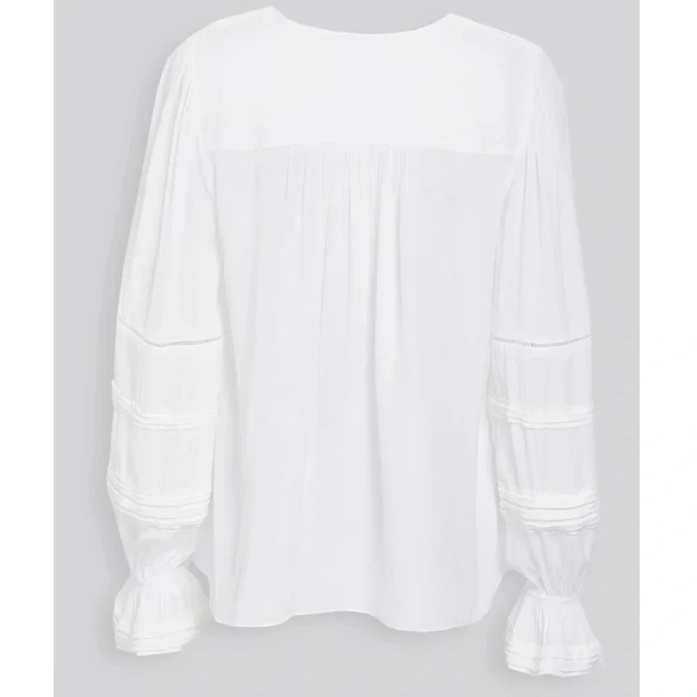 RAMY BROOK Finn Pintuck And Lace Inset Blouse In Ivory - Picture 4 of 5